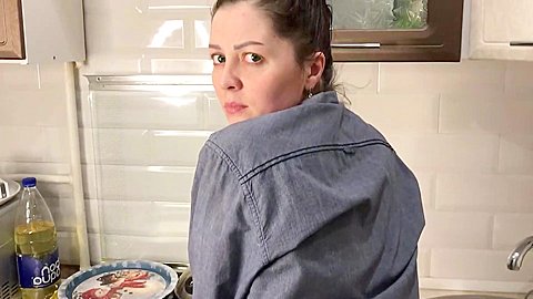 Curvy Brunette Stepmother Fucked In The Kitchen
